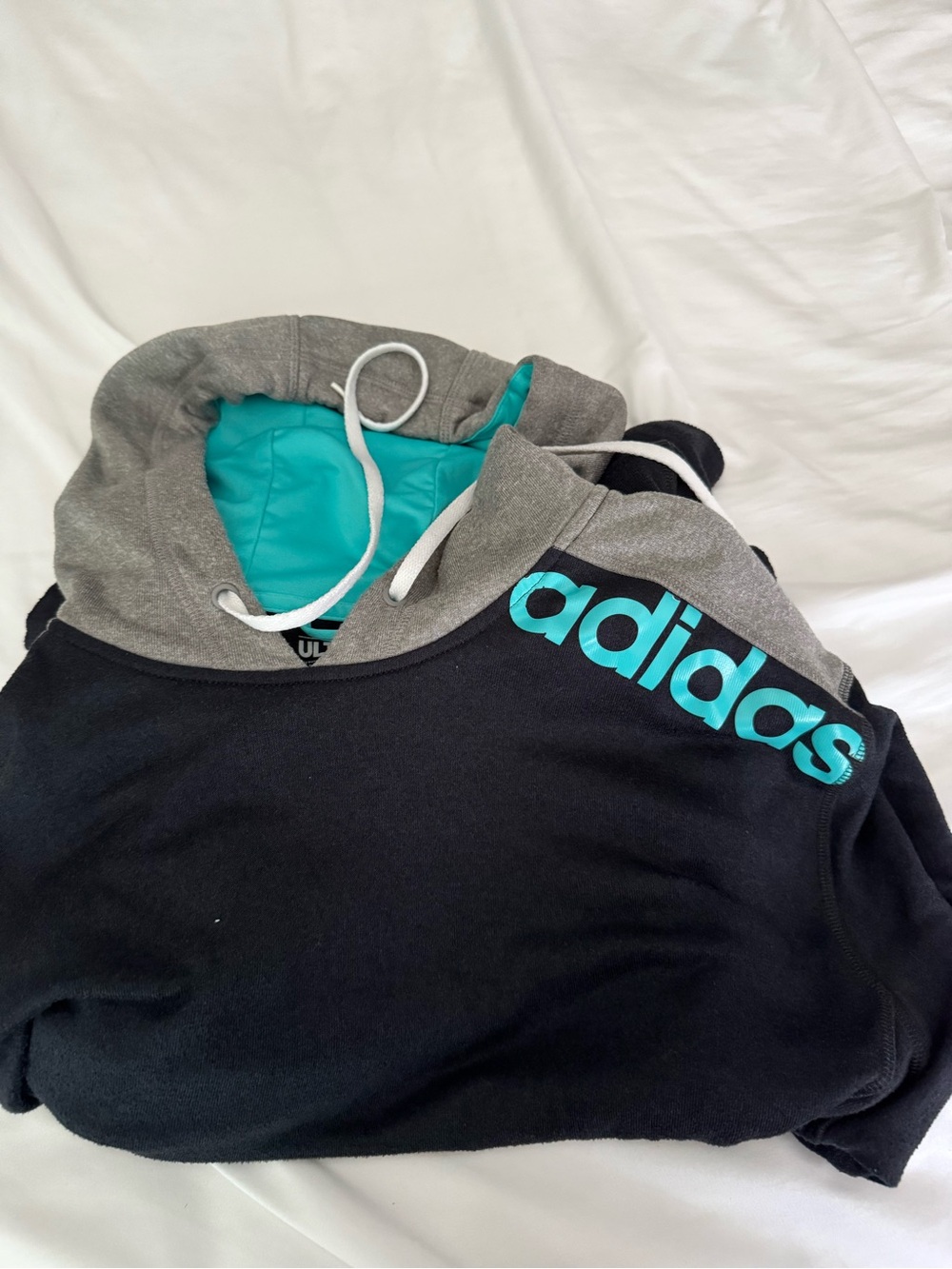 Navy blue adidas hoodie. Mens xl soft polyester. Teal and gray accents. Like new